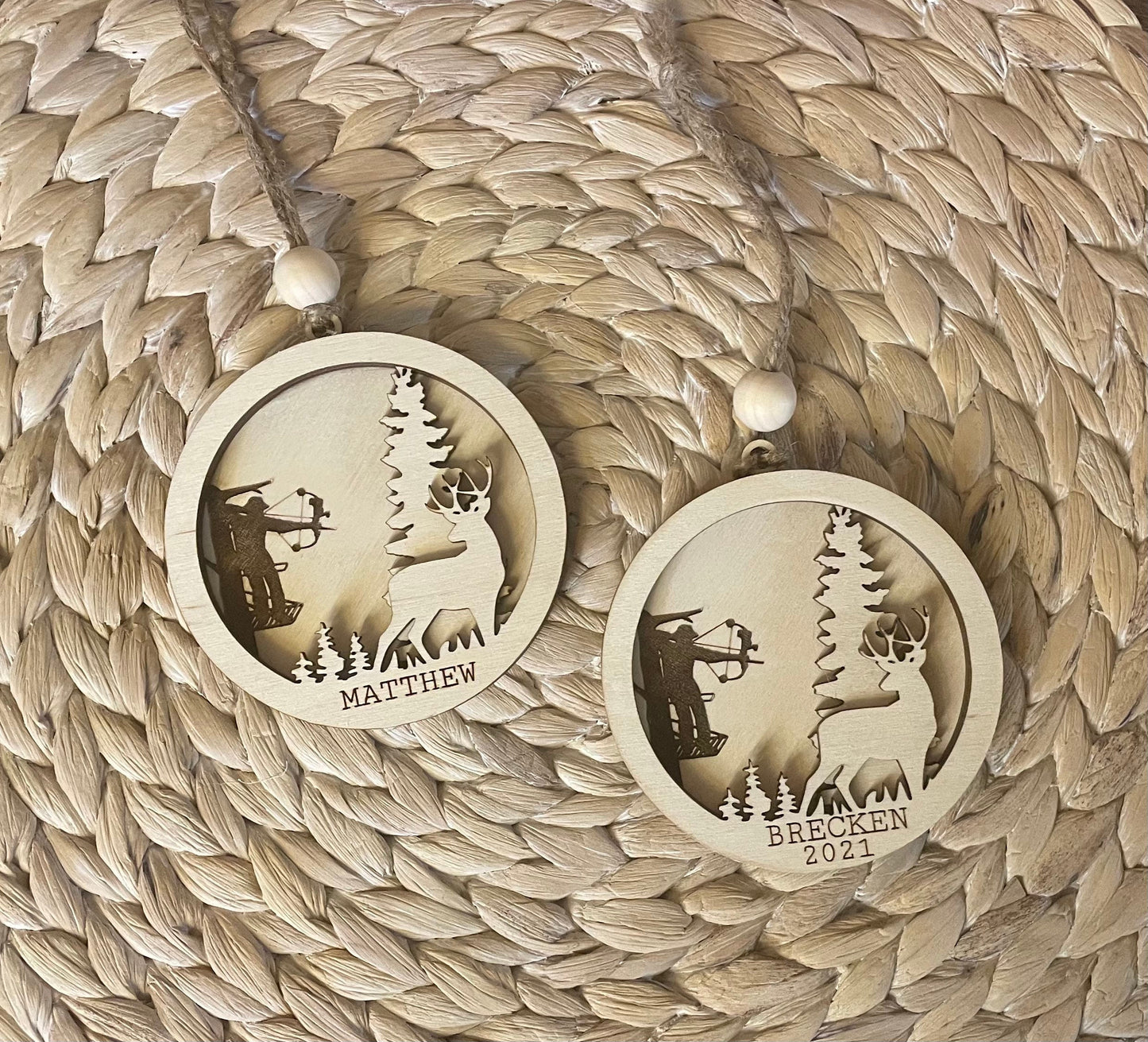 Deer hunting Ornament, Girl or Guy Hunter, engraved Christmas tree ornament, personalized Hunting gift