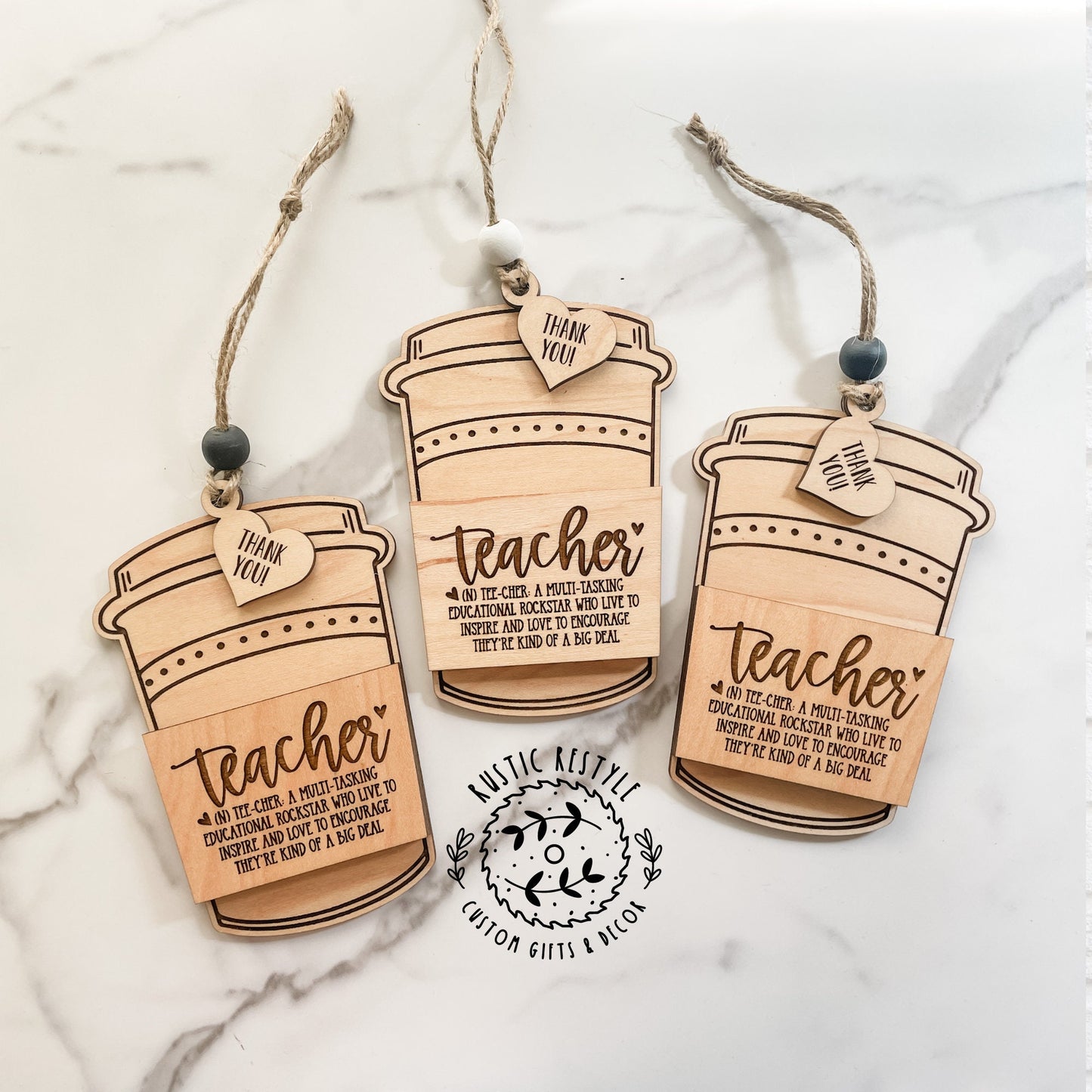 Wooden Teacher coffee cup ornament gift card holder for teachers, paraeducators, and Daycare provider