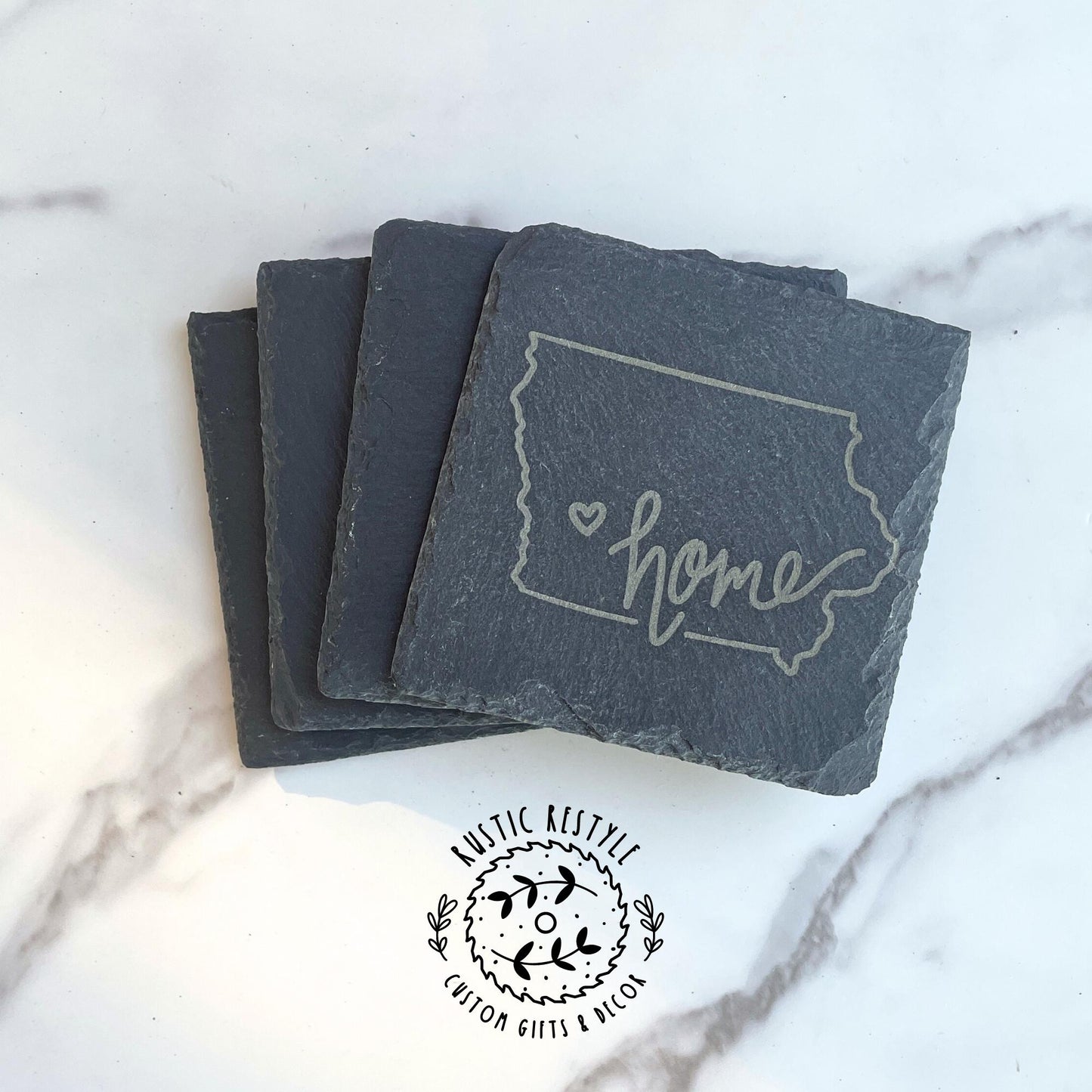 set of 4 Slate Coasters, custom home state gift