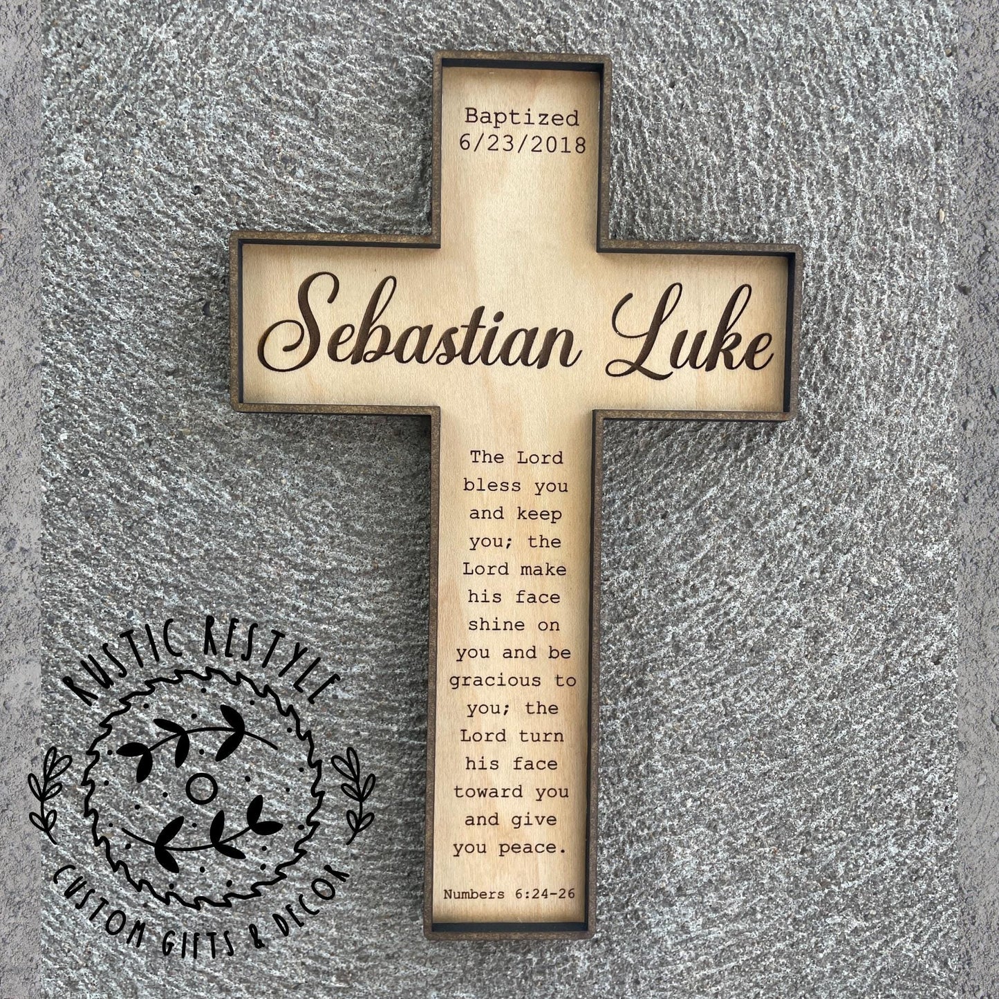 Christening Baptism sign, godparent or godchild present, Personalized Wood dedication cross