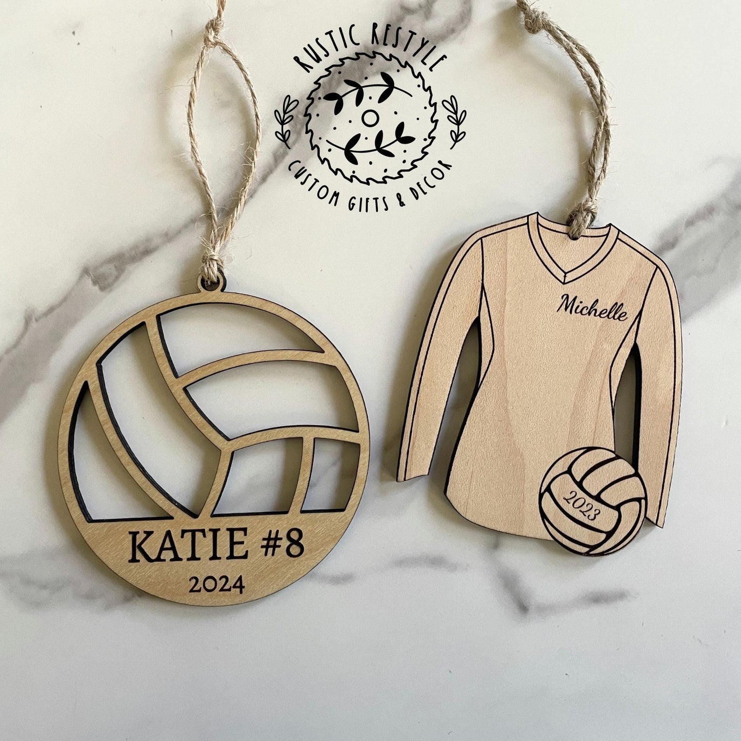 Volleyball Ornament, Personalized wood volleyball ornament