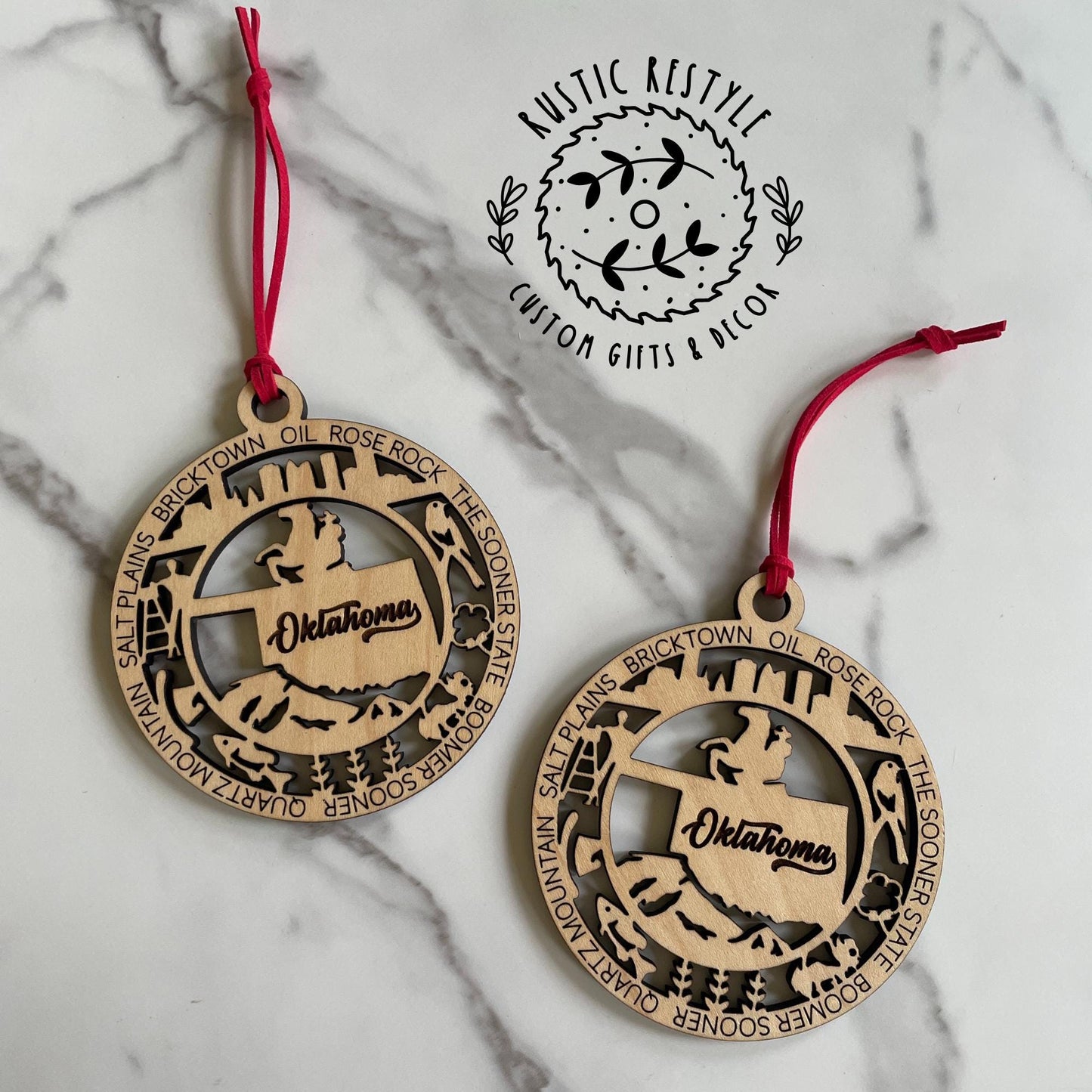 Oklahoma landmark Ornament, Boomer Sooner,