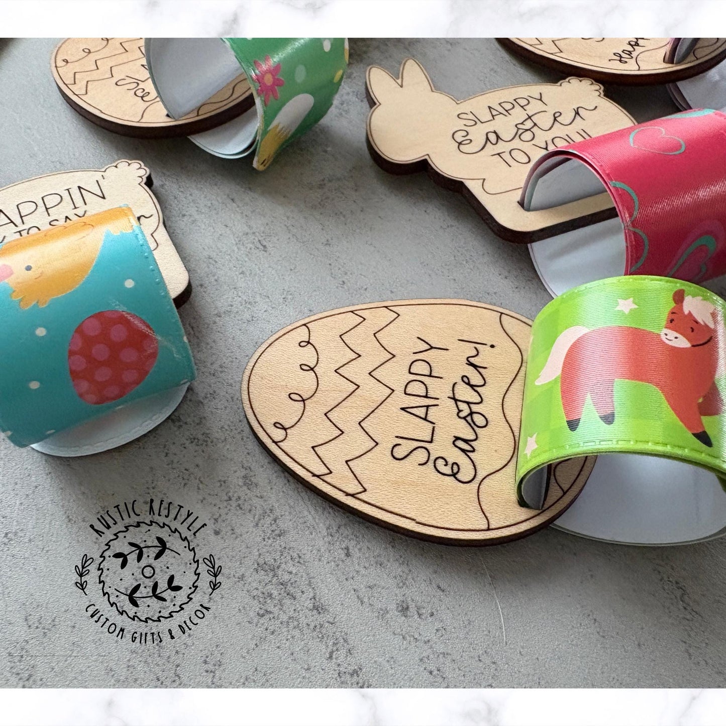 Kids slap bracelet Easter basket filler, Personalized wooden Easter basket stuffer gifts, classroom prizes