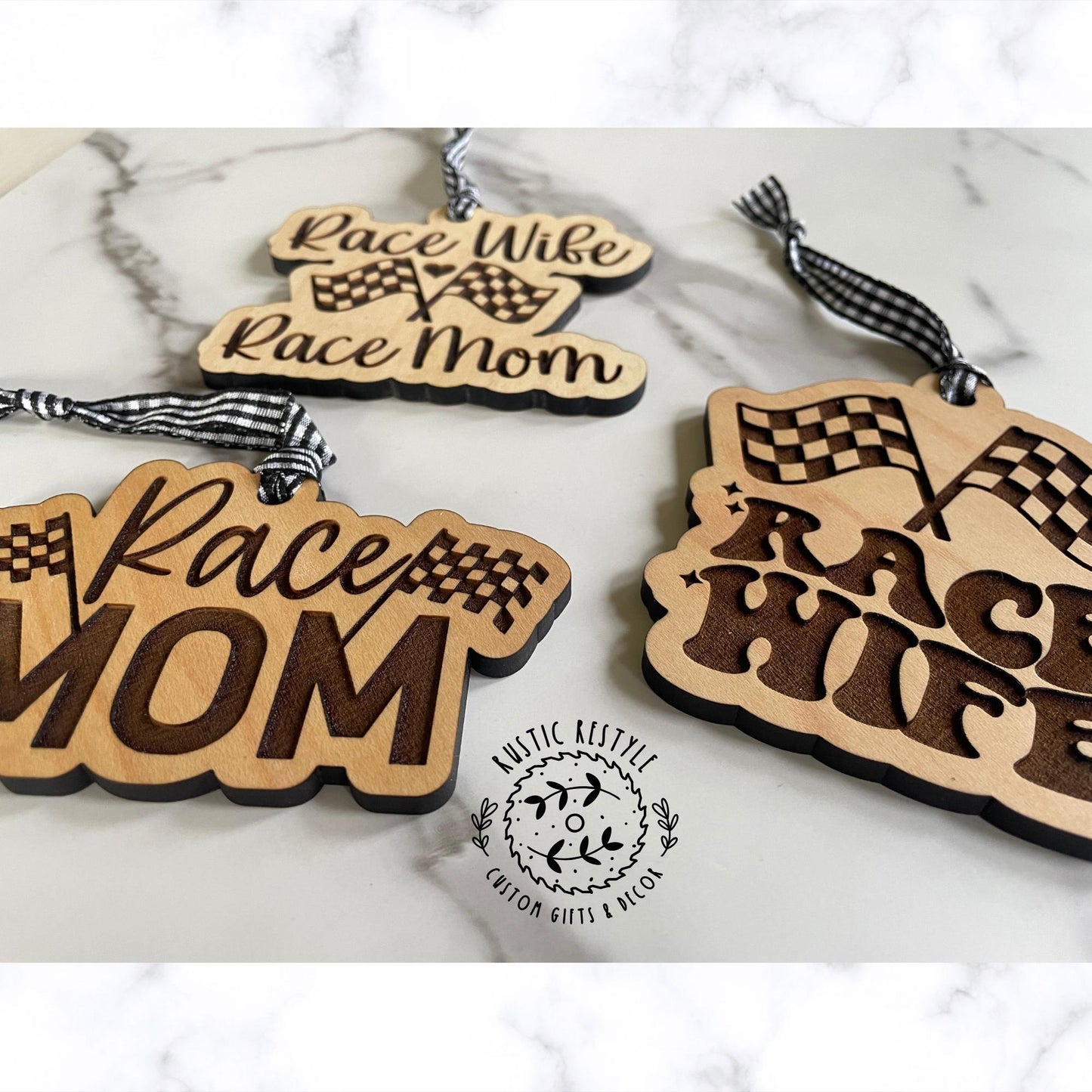 Race mom ornament, Race wife, checkered flags