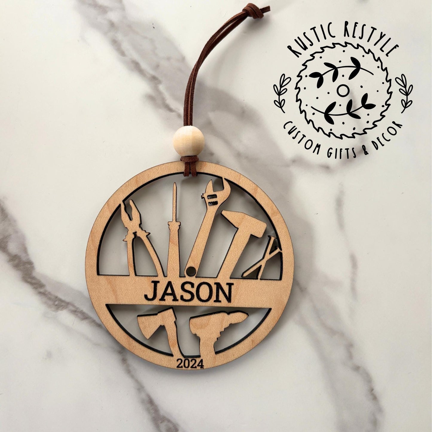 Personalized Tool Ornament, Woodworking Gift, Wood Keepsake for DIY Lovers