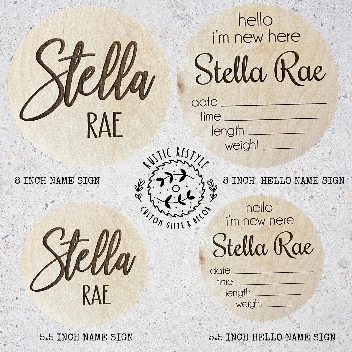 8" Round Personalized Baby Name Sign, Newborn Announcement Round, Birth Stats Plaque