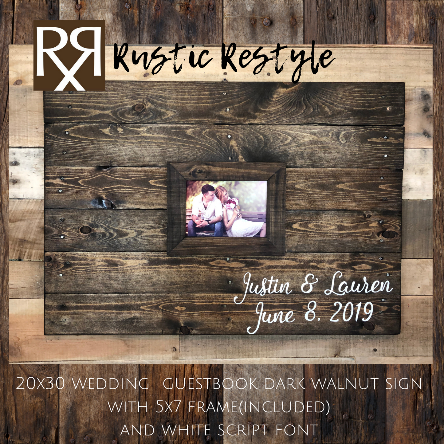 Guest book frame, Photo Guestbook sign, Wedding initials sign, rustic wedding decor, Custom wedding gift, wood sign wedding, pallet wall art - Rustic Restyle