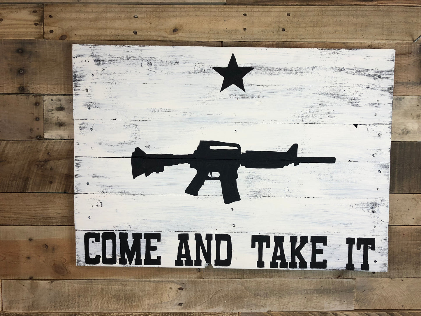 14" X 25" Rustic Texas wood pallet Flag- Come And Take It, Battle of Gonzales Revolutionary Flag home decor sign