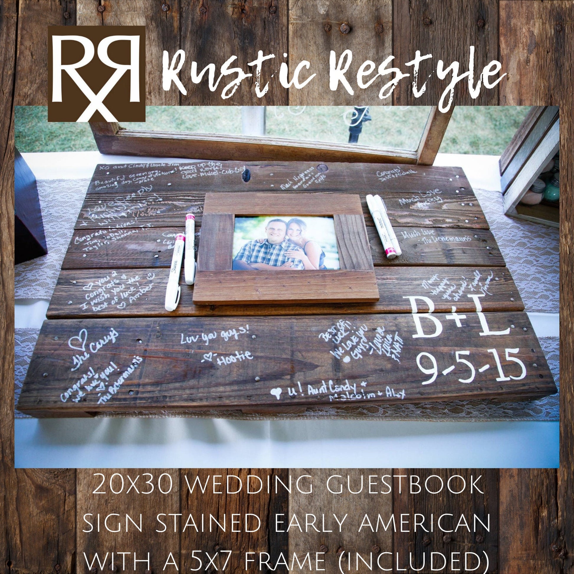 Guest book frame, Photo Guestbook sign, Wedding initials sign, rustic wedding decor, Custom wedding gift, wood sign wedding, pallet wall art - Rustic Restyle