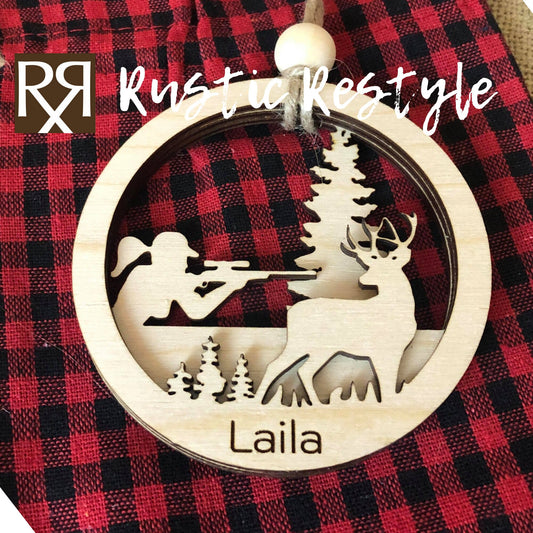 Custom Deer hunting Ornament, Girl or Guy Hunter