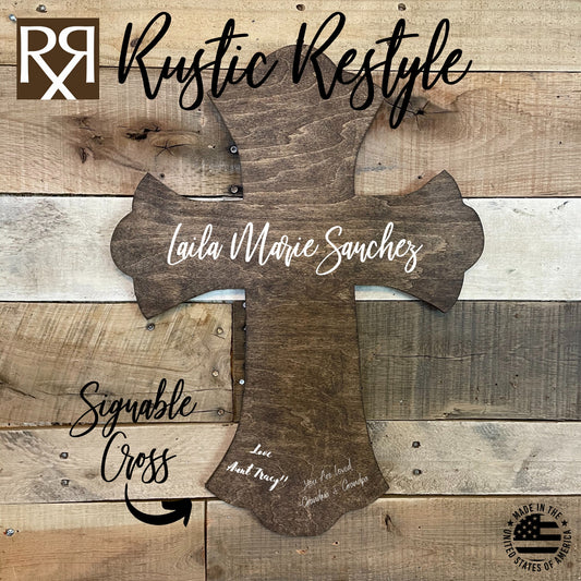 God Bless Personalized wooden cross, Baptism and confirmation sign-able crosses