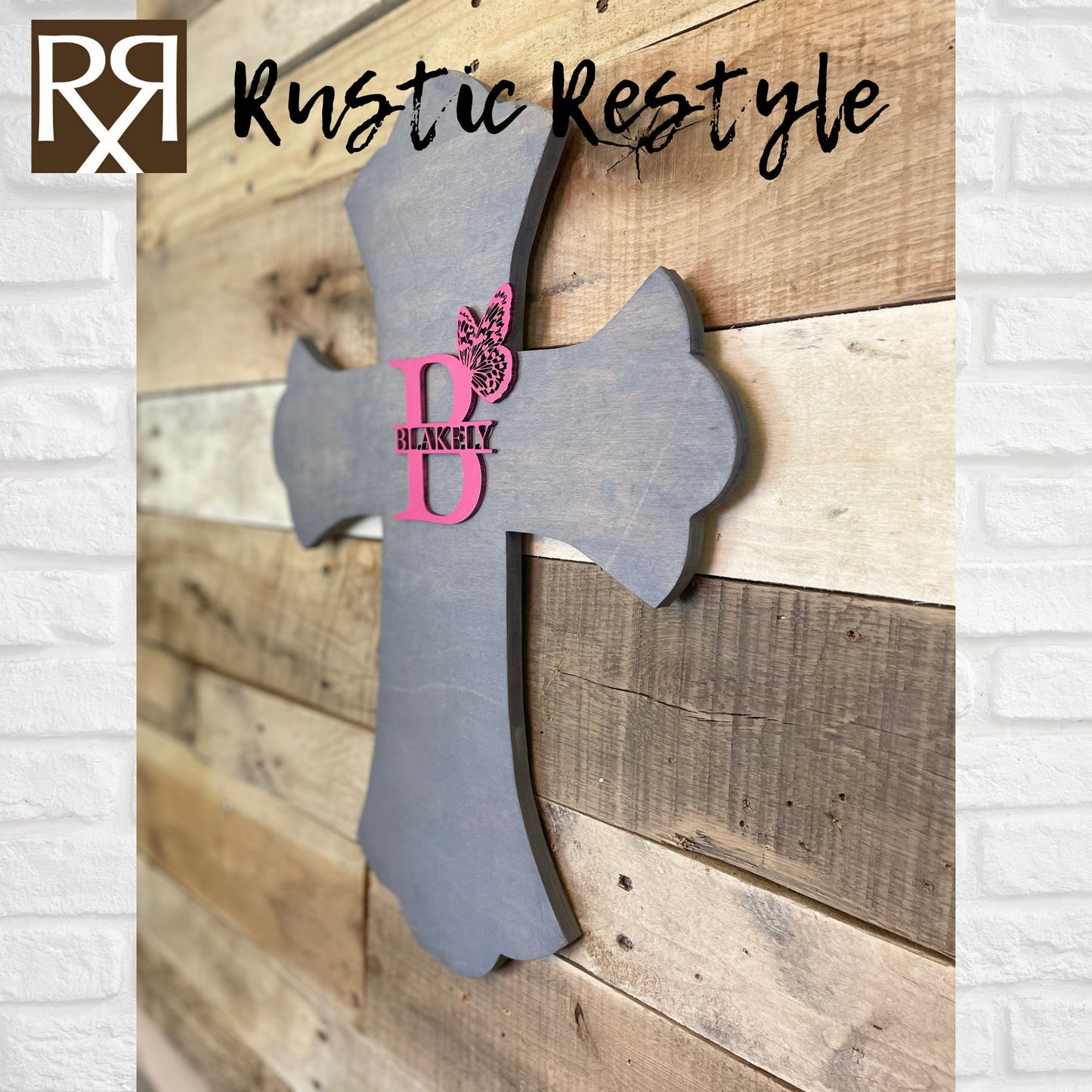 Personalized wooden cross, Baptism and confirmation sign-able crosses, Pink butterfly monogram confirmation keepsake gift