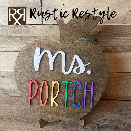 Wooden Teacher apple sign with stand, Customizable Classroom decoration gift