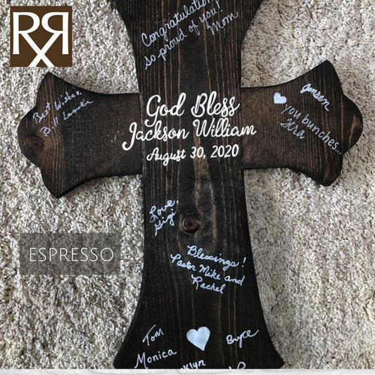 Wood cross Baptism guestbook sign, first communion, confirmation, catholic cross, gift for god child, young adult present, baby shower