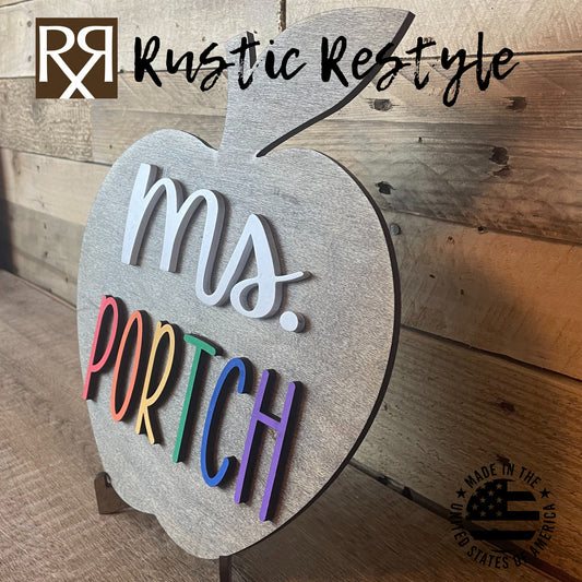 Wooden Teacher apple sign with stand, Customizable Classroom decoration gift