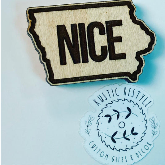 Iowa nice wooden pin, backpack and lapel pin