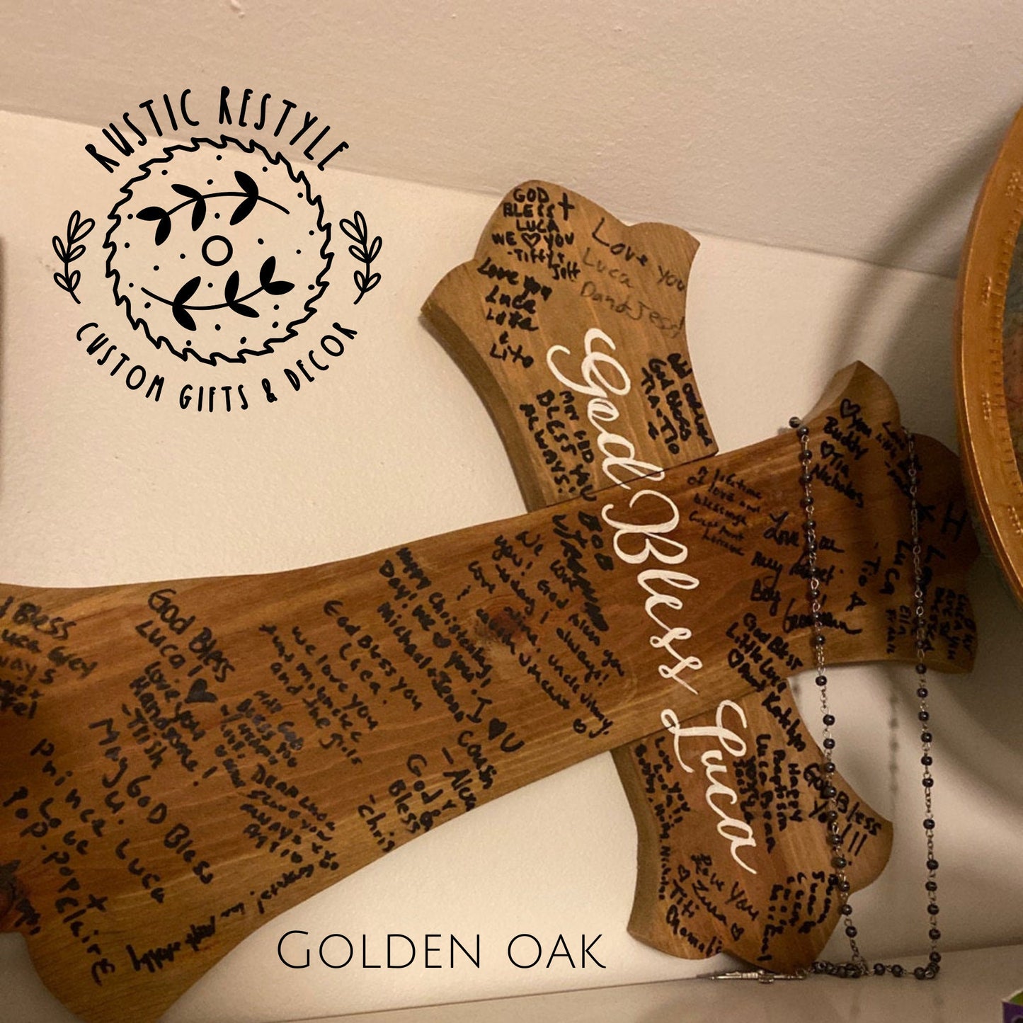 Wood cross Baptism guestbook sign, first communion, confirmation, catholic cross, gift for god child, young adult present, baby shower