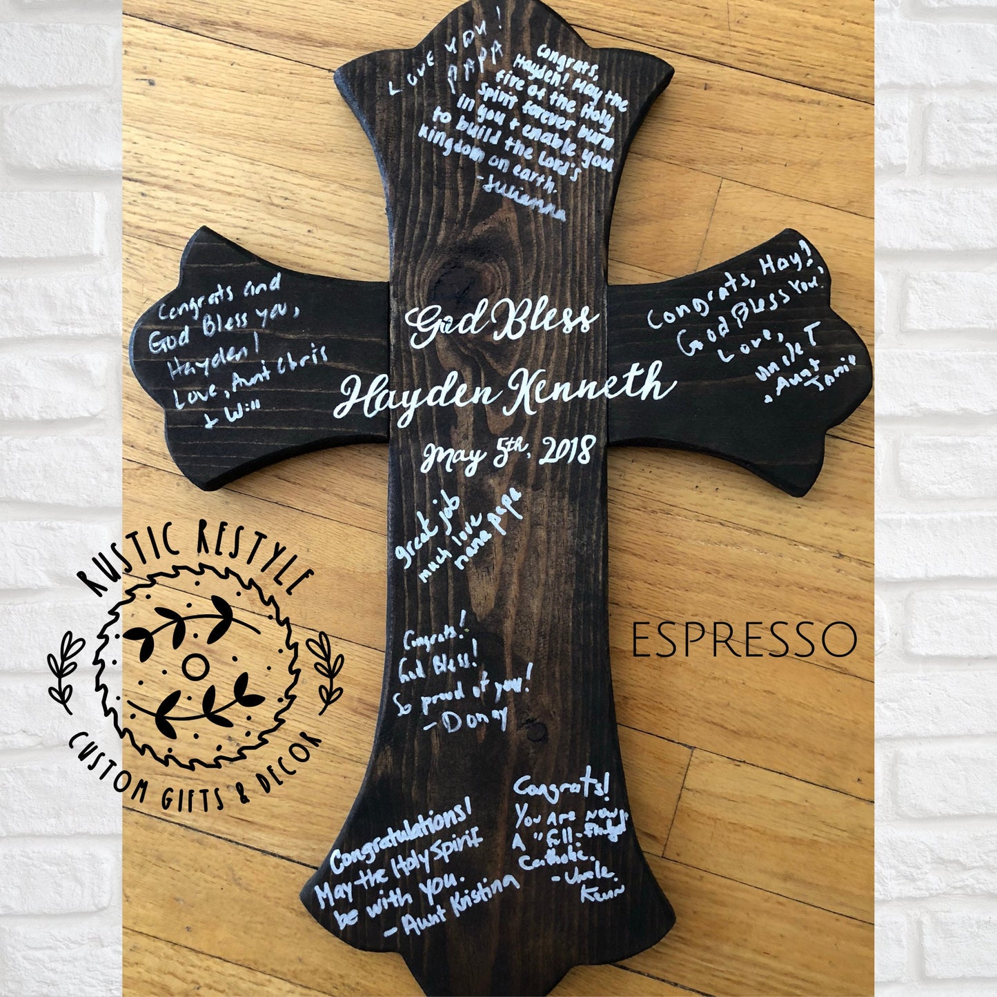 Wood cross Christening Baptism guest book sign, New parent baby gift, god parent or god child present