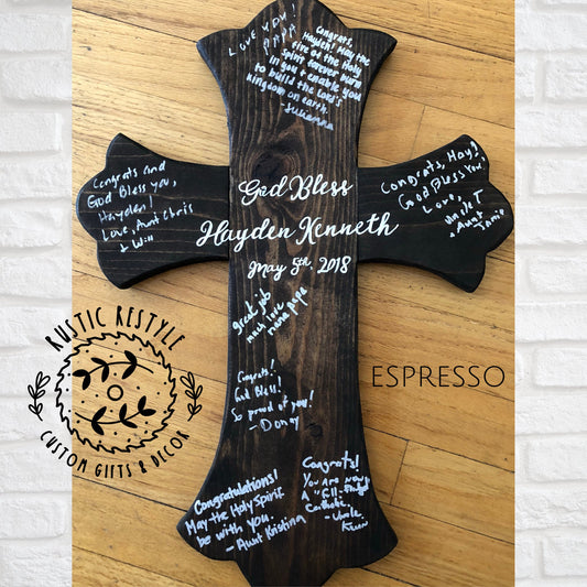Wood cross Christening Baptism guest book sign, New parent baby gift, god parent or god child present