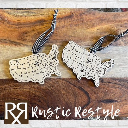 Long distance wooden ornament, Pick your states