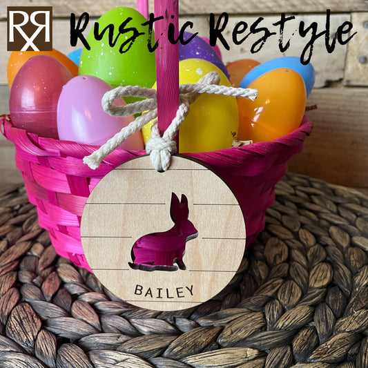 Custom wooden Easter Basket Bunny personalized name Tags