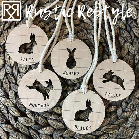 Custom wooden Easter Basket Bunny personalized name Tags