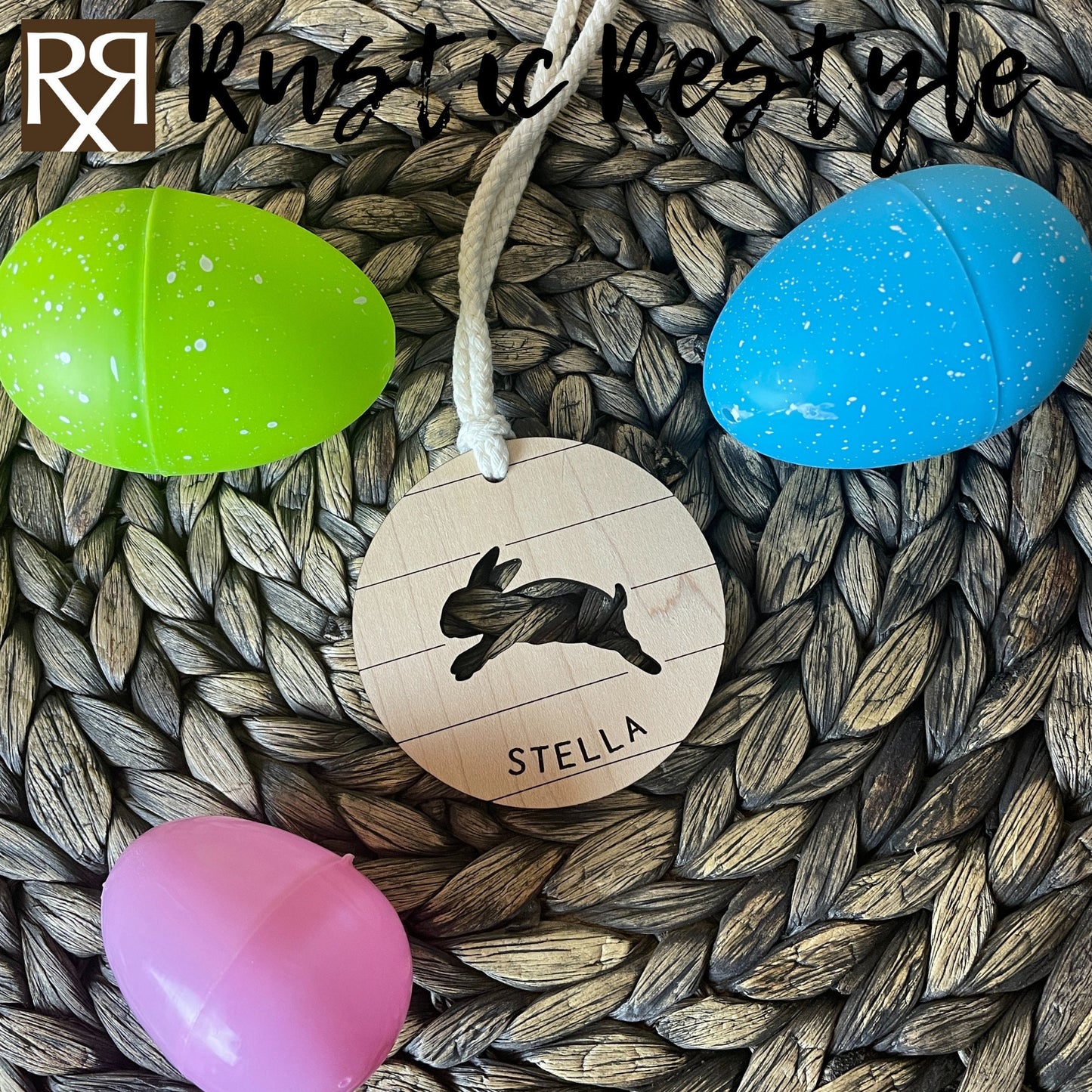 Custom wooden Easter Basket Bunny personalized name Tags