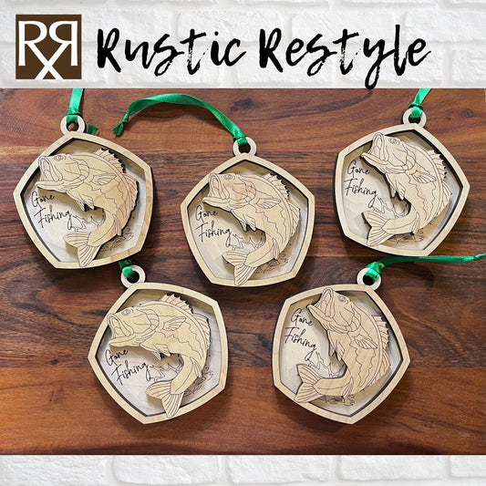 Gone fishing Bass fish Engraved tree Ornament, Housewarming gift, Laser Engraved, Christmas