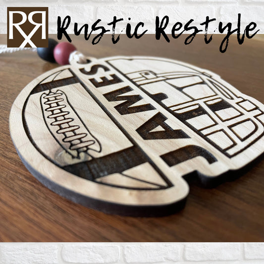 Personalized football helmet ornament, wood Christmas ornament gift