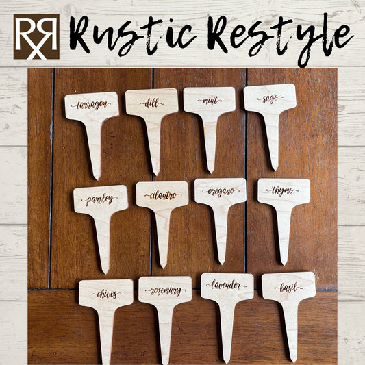 Set of 12 plant herb garden markers, wood plant tags