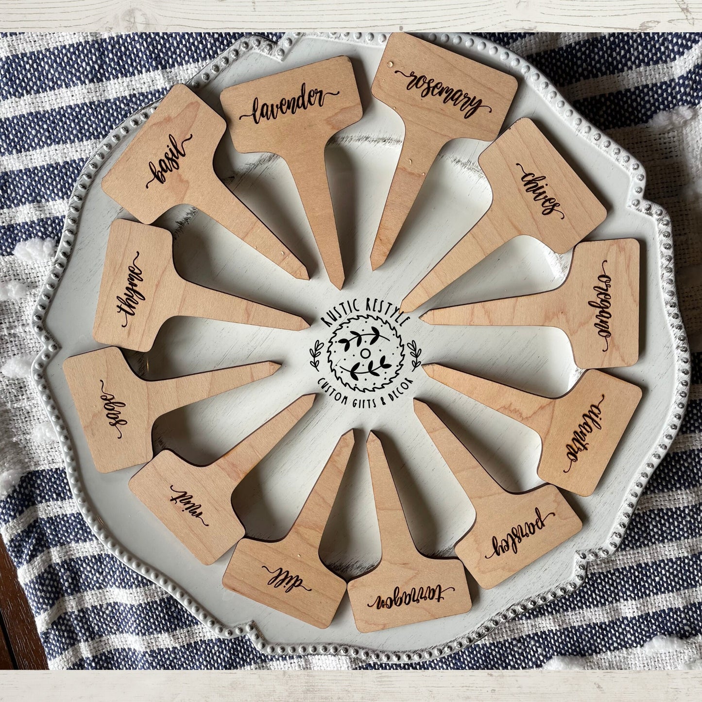 Set of 12 plant herb garden markers, wood plant tags