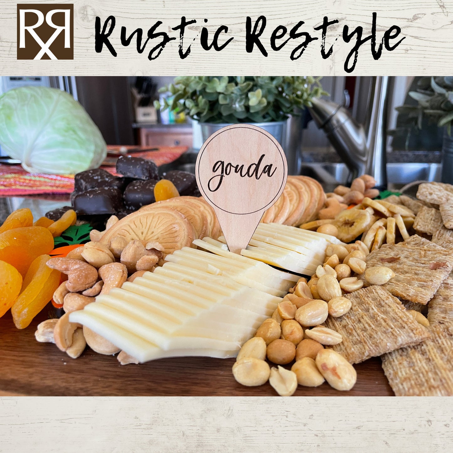 22 Cheese Marker set for Charcuterie boards, wooden engraved cheese board picks,