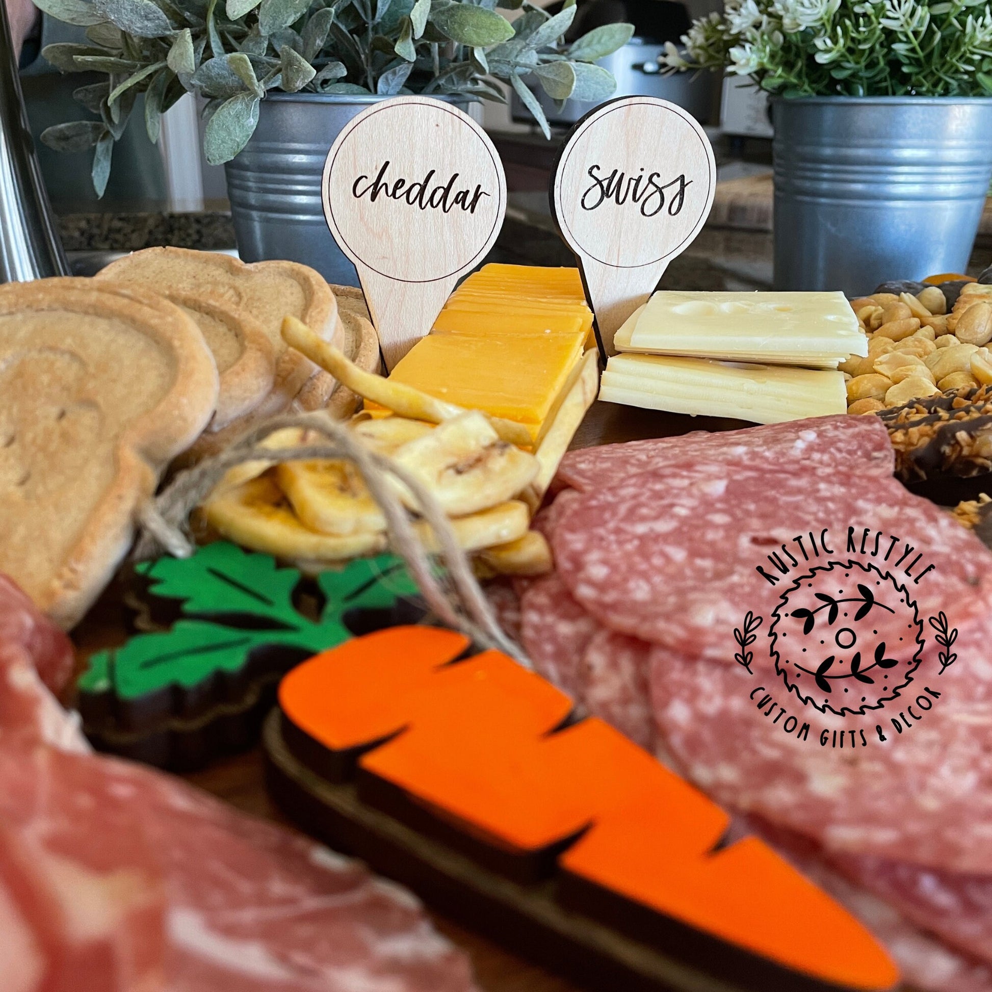 22 Cheese Marker set for Charcuterie boards, wooden engraved cheese board picks,