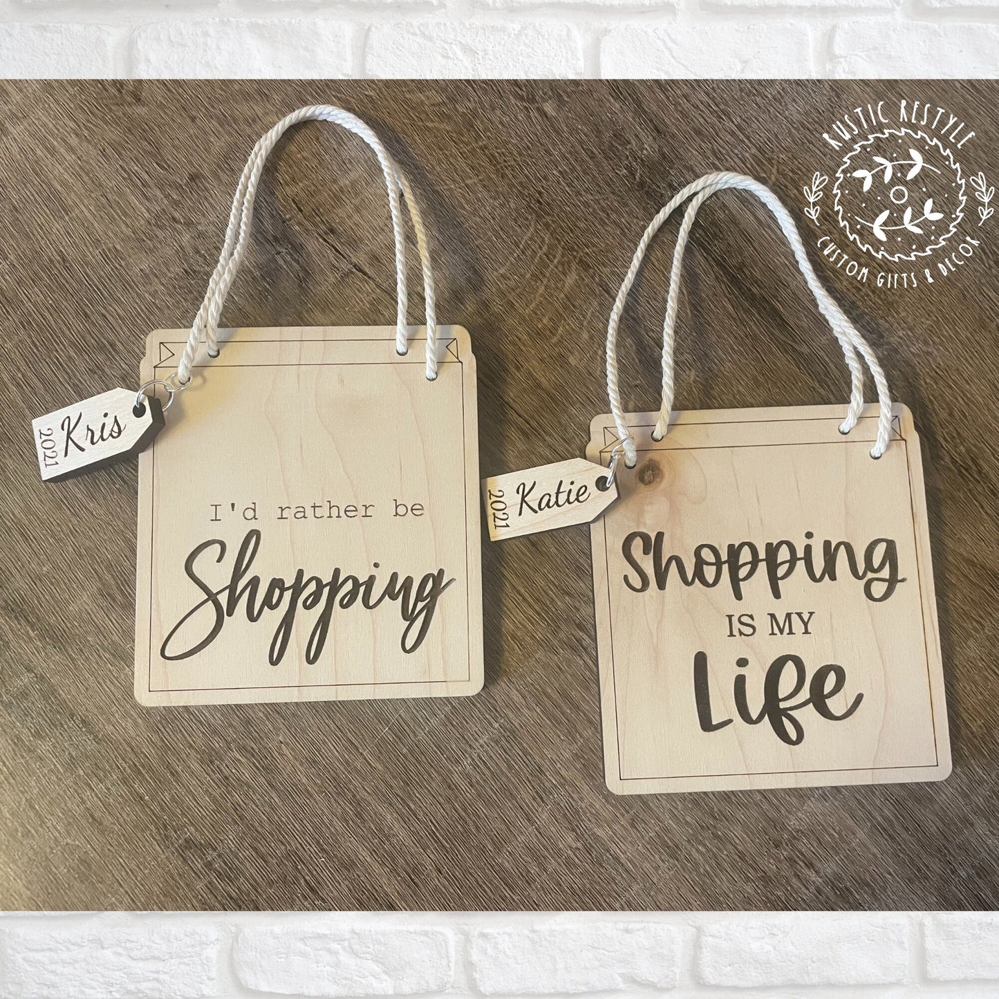 Shopping bag ornaments, shopping gift bags with name tag