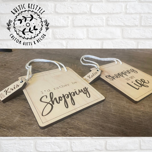 Shopping bag ornaments, shopping gift bags with name tag