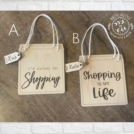 Shopping bag ornaments, shopping gift bags with name tag