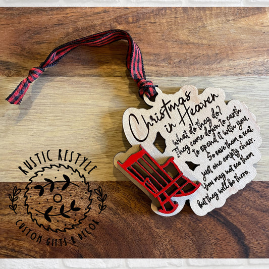 Christmas in heaven chair ornament, wooden Red chair Christmas tree ornament