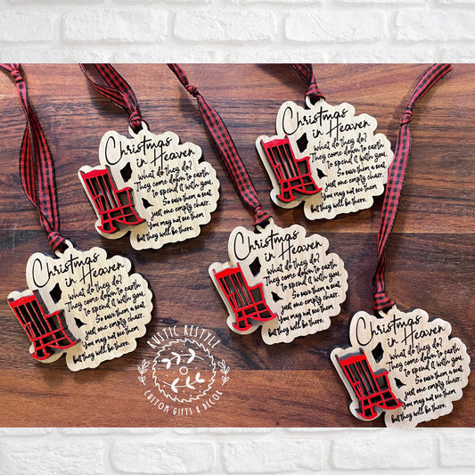 Christmas in heaven chair ornament, wooden Red chair Christmas tree ornament