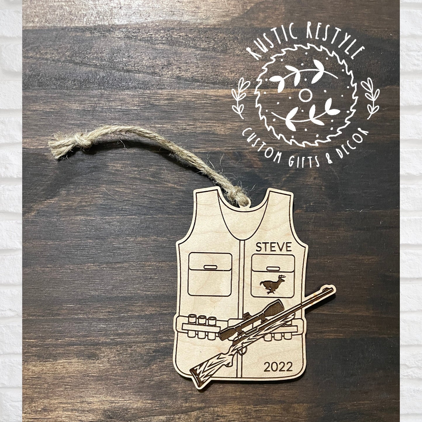 Deer hunting vest ornament, Personalized hunting vest with gun Christmas tree ornament