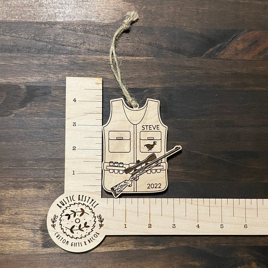 Deer hunting vest ornament, Personalized hunting vest with gun Christmas tree ornament