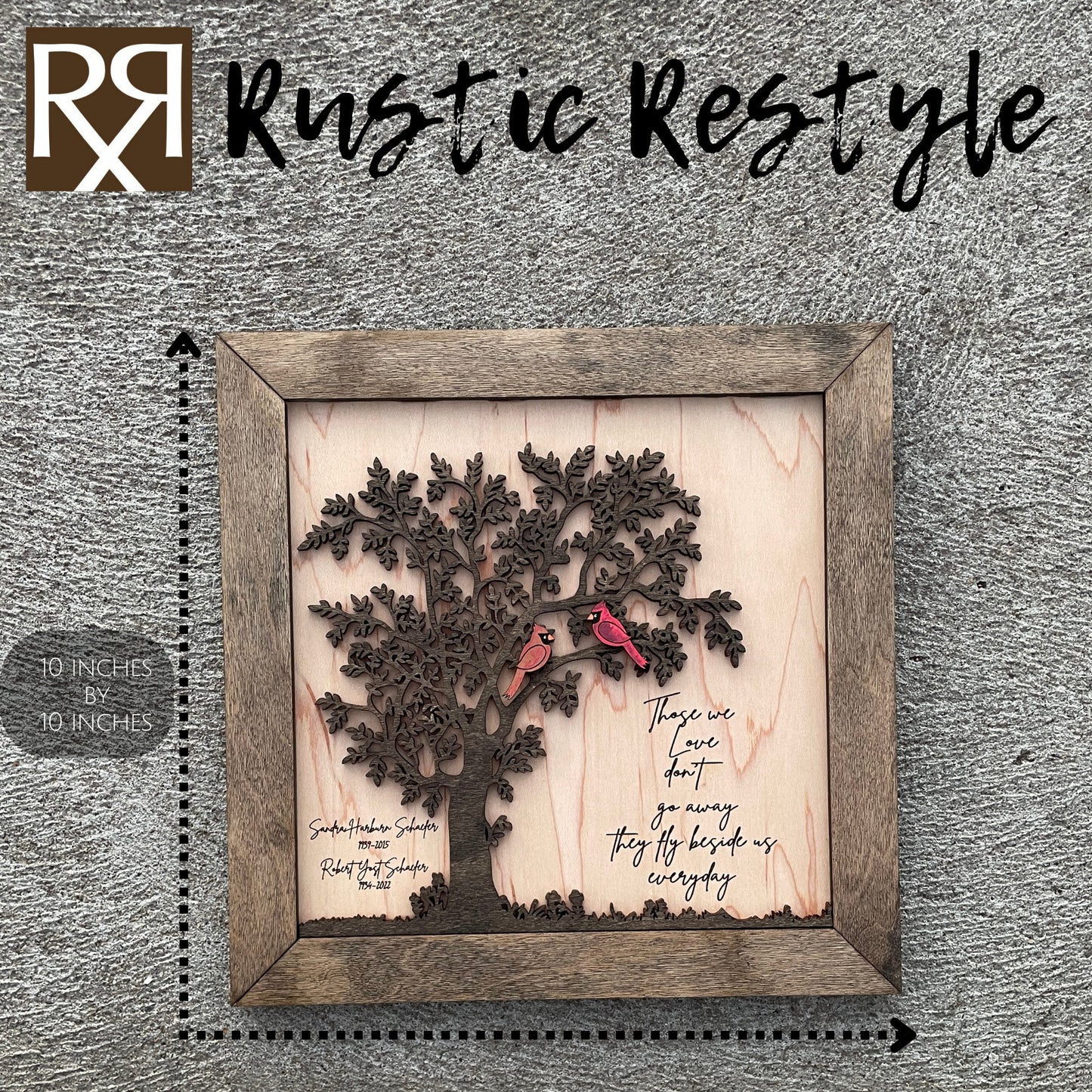 Memorial Cardinal Remembrance Plaque, 10"x10" frame personalized with Engraved names