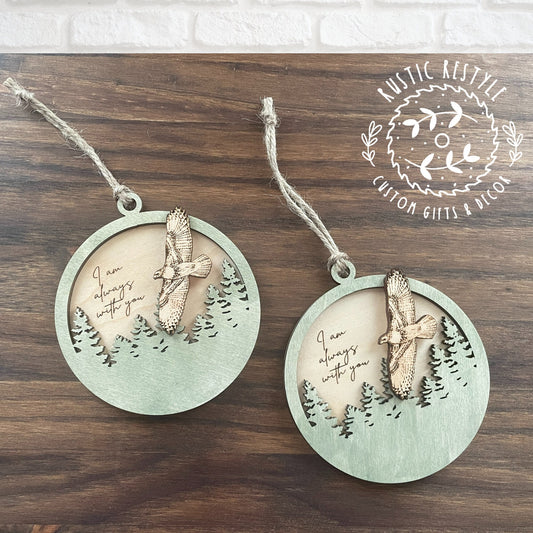 Memorial Hawk Remembrance ornament, 4inch hawk remeberance hanger can be personalized with engraved names