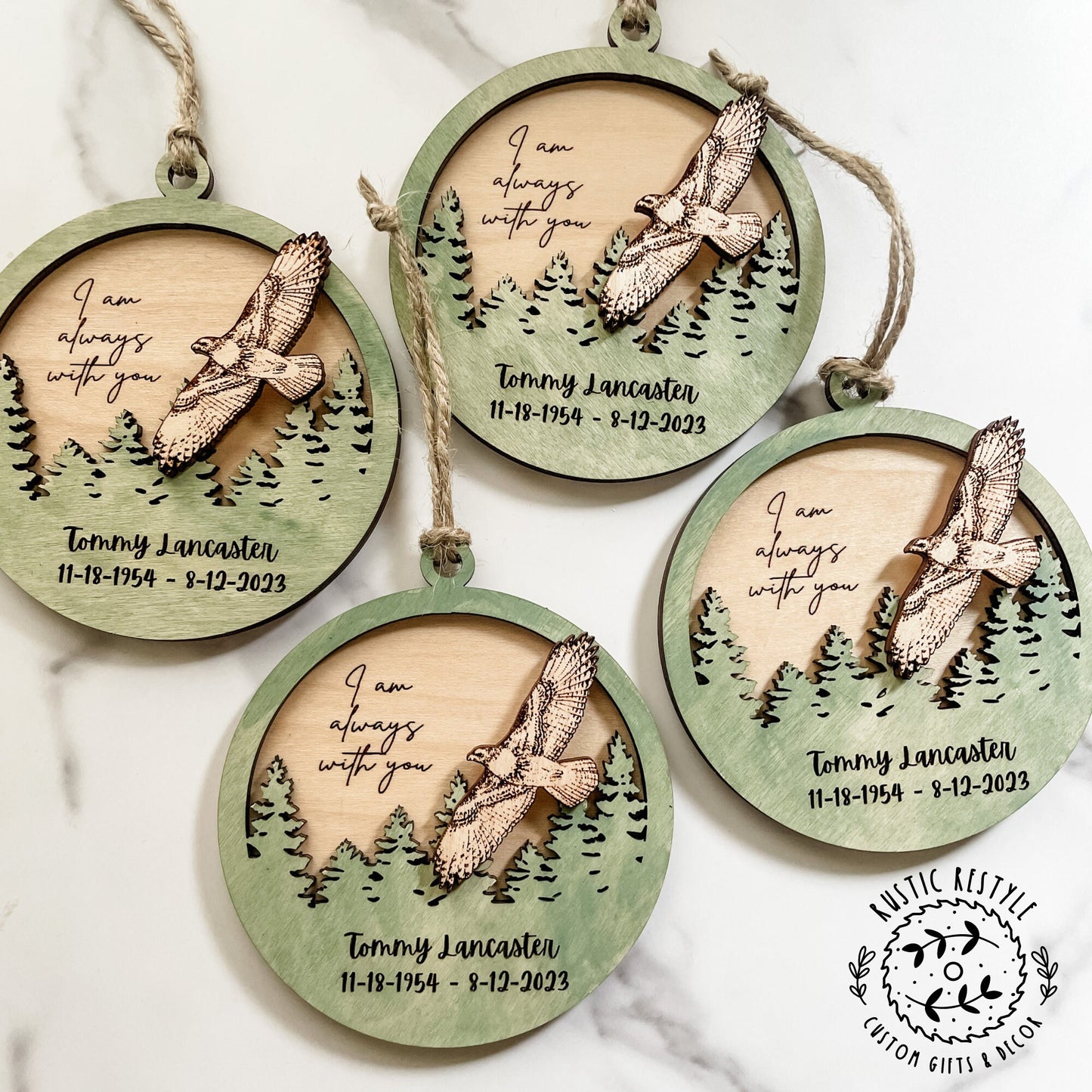 Memorial Hawk Remembrance ornament, 4inch hawk remeberance hanger can be personalized with engraved names