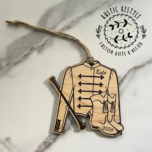 Majorette marching band Laser Engraved Maple Ornament, baton twirl marching Ornament