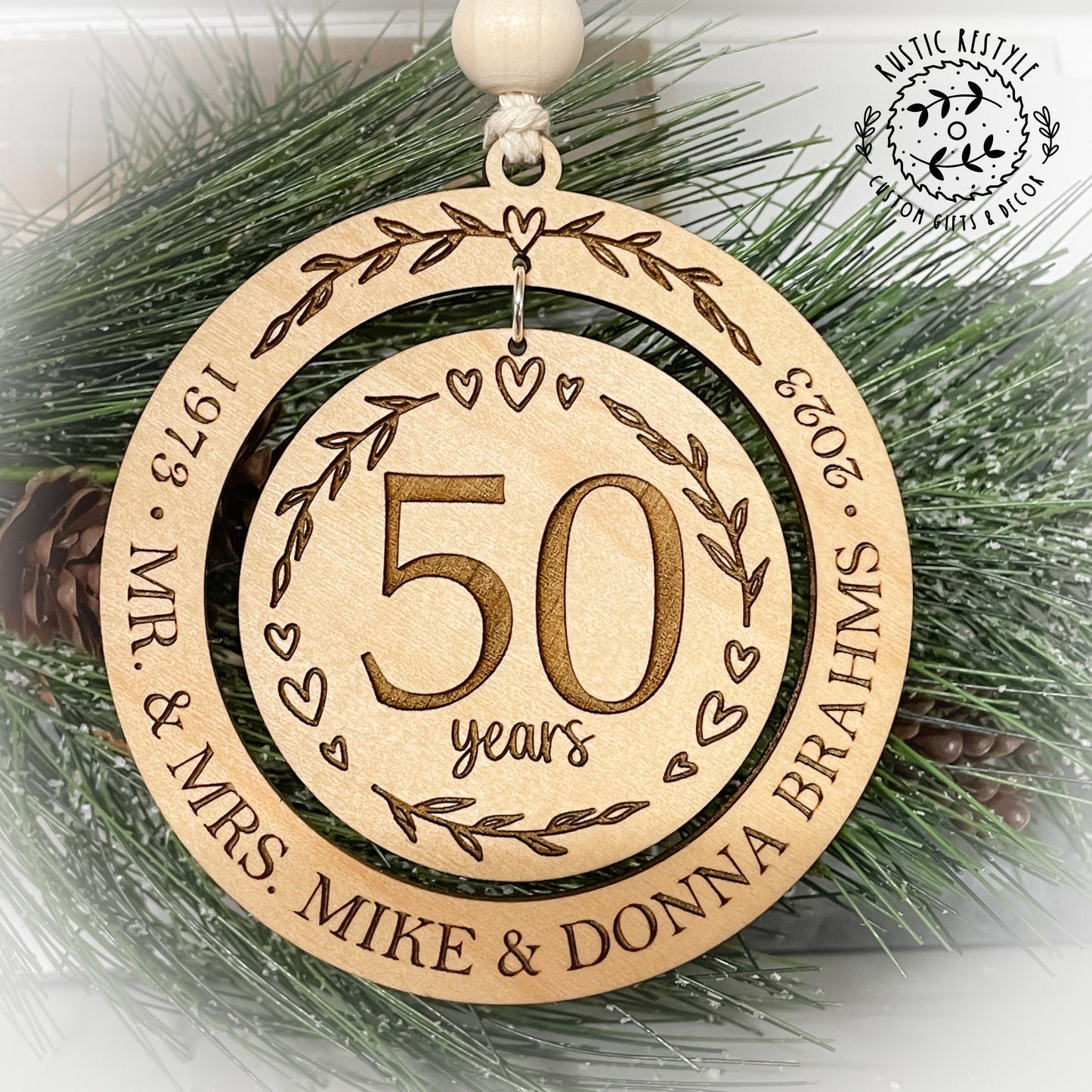 Wedding anniversary ornament, wood Christmas ornament gift 50th, 40th, 30th, 20th, 10th, 5th anniversary