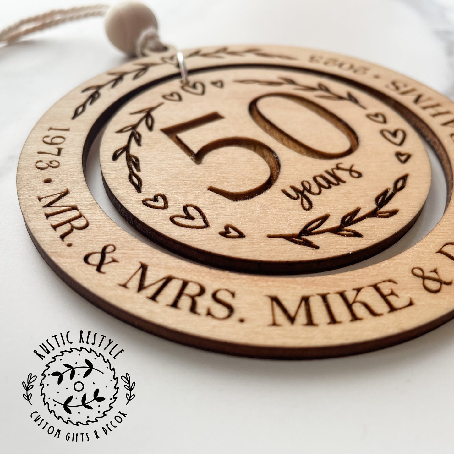 Wedding anniversary ornament, wood Christmas ornament gift 50th, 40th, 30th, 20th, 10th, 5th anniversary