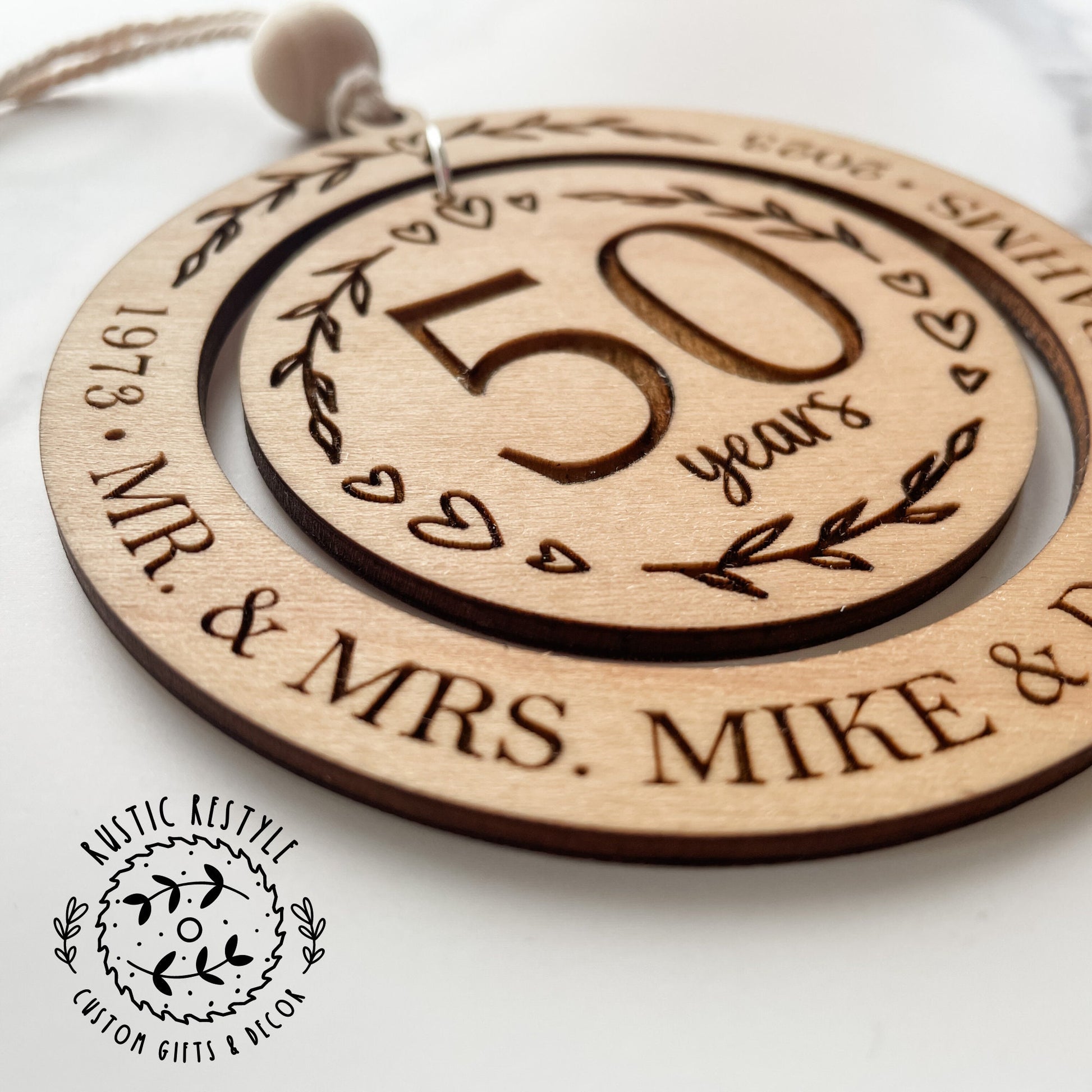 Wedding anniversary ornament, wood Christmas ornament gift 50th, 40th, 30th, 20th, 10th, 5th anniversary