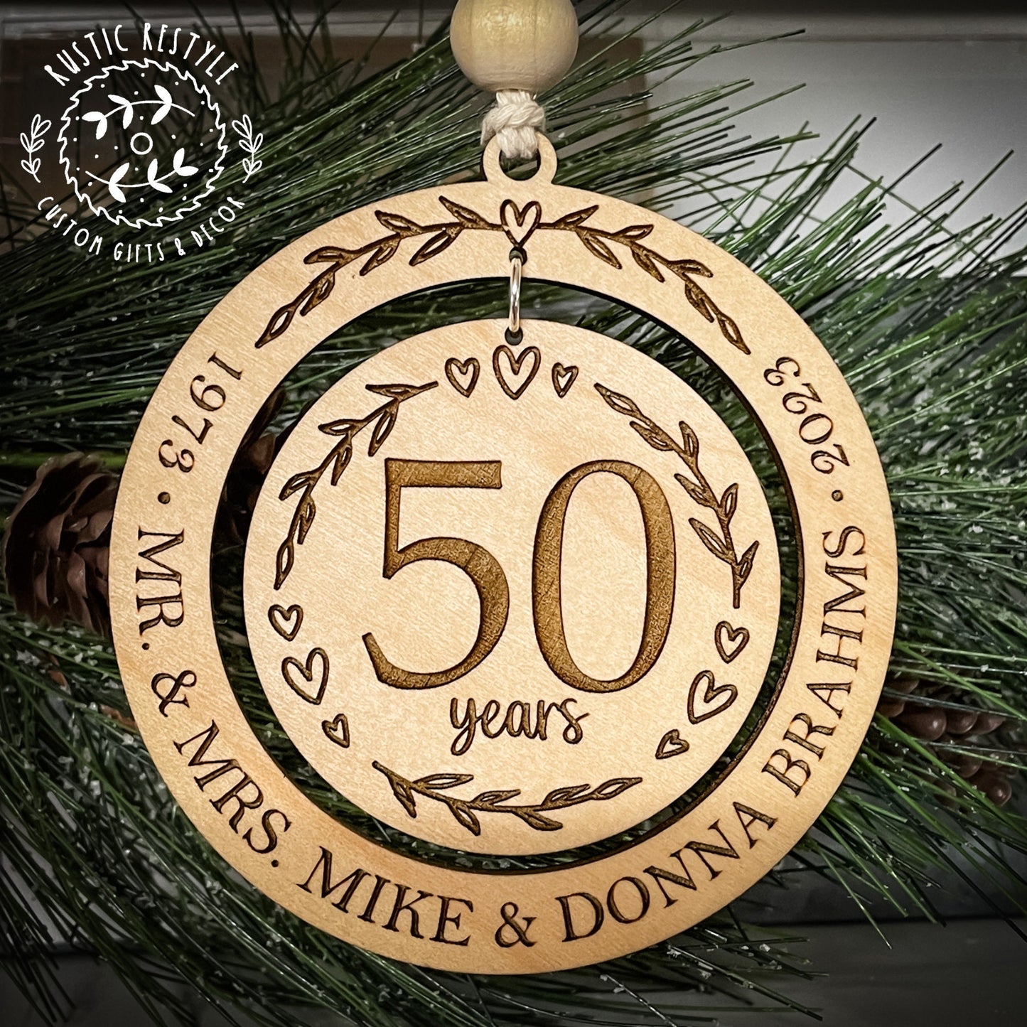 Wedding anniversary ornament, wood Christmas ornament gift 50th, 40th, 30th, 20th, 10th, 5th anniversary