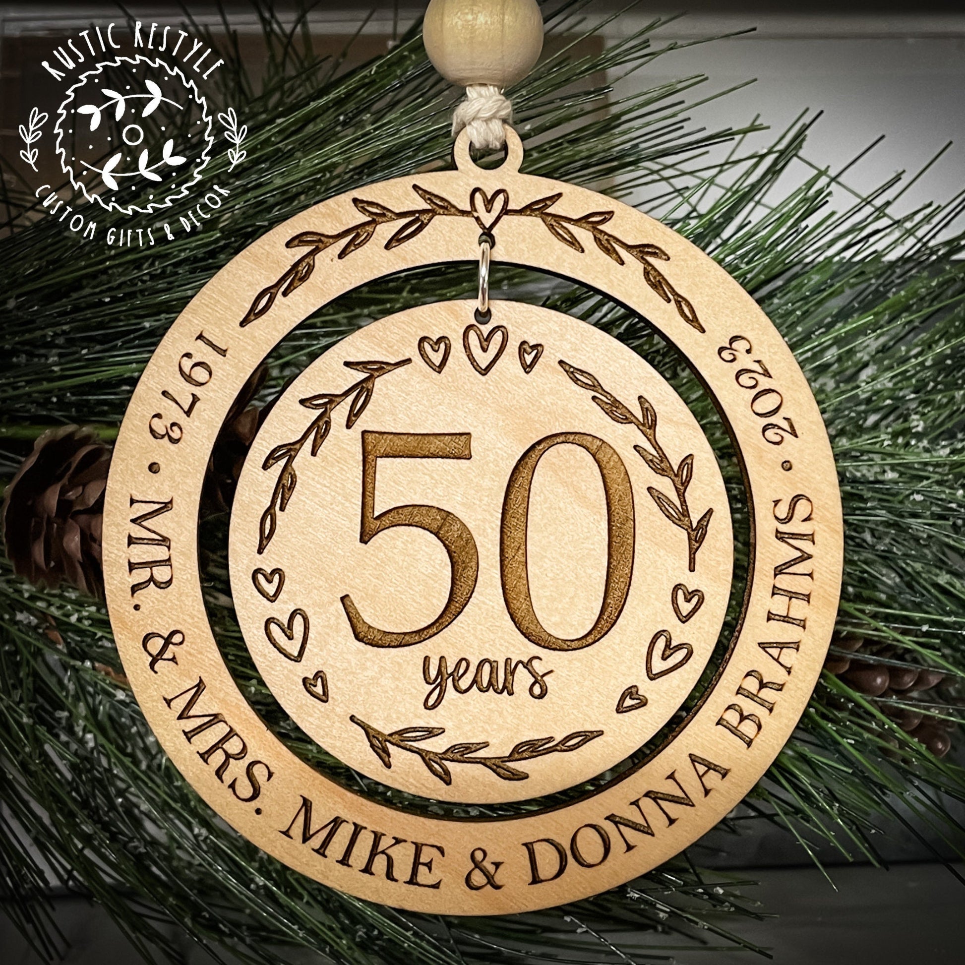 Wedding anniversary ornament, wood Christmas ornament gift 50th, 40th, 30th, 20th, 10th, 5th anniversary