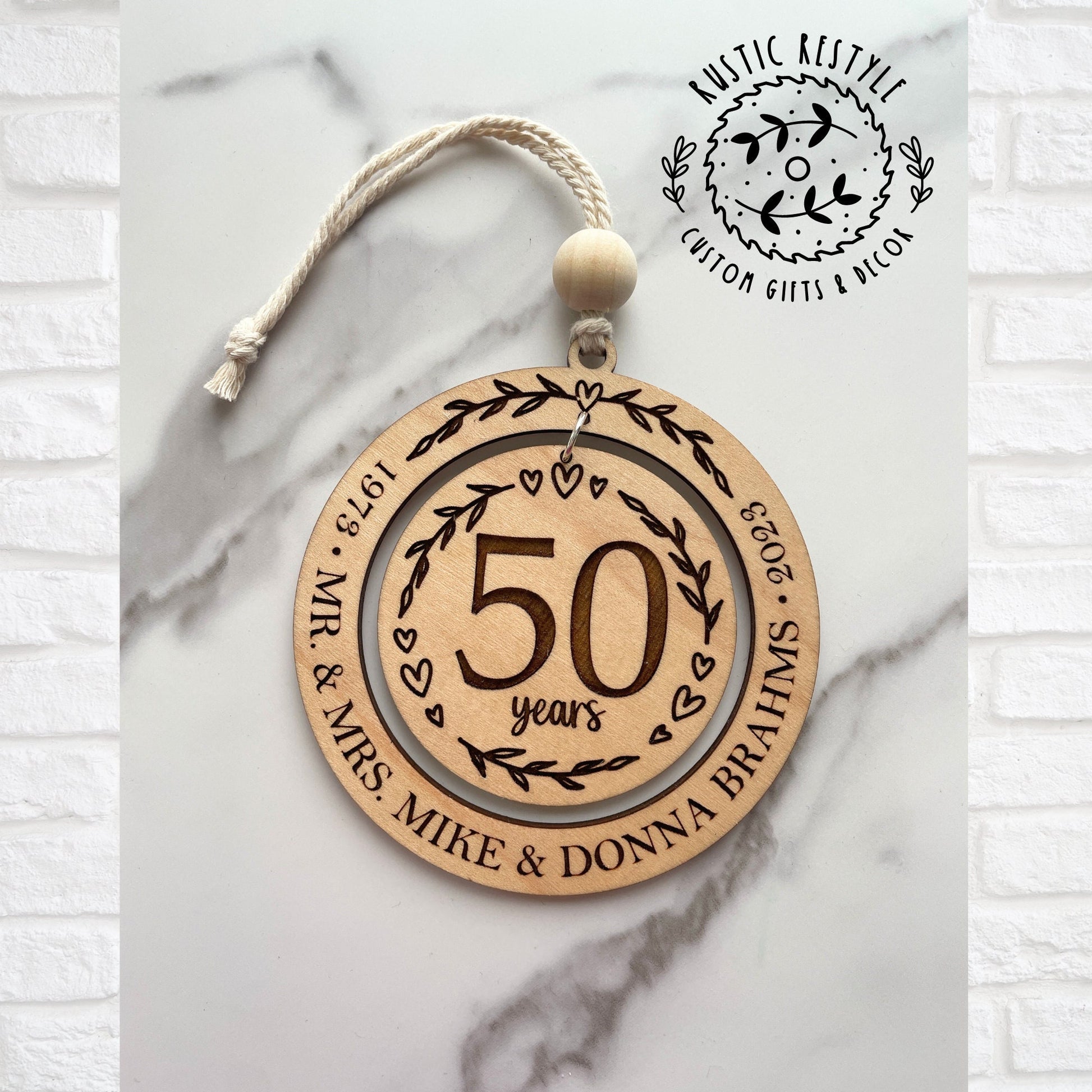 Wedding anniversary ornament, wood Christmas ornament gift 50th, 40th, 30th, 20th, 10th, 5th anniversary